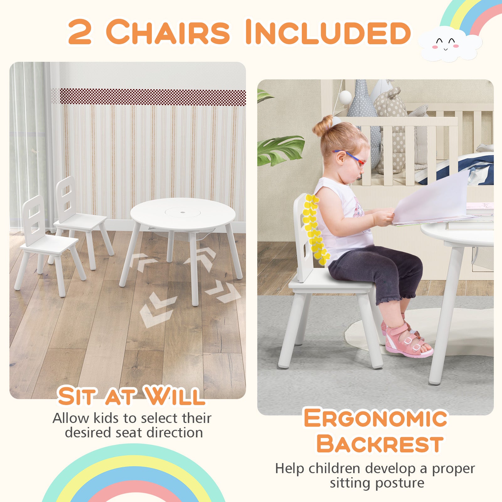 Wood Activity Kids Table and Chair Set with Center Mesh Storage, White Kids Table & Chair Sets at Gallery Canada