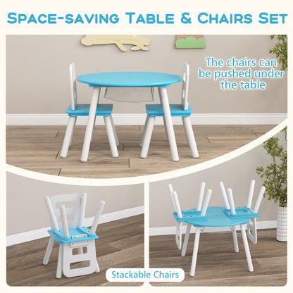 Wood Activity Kids Table and Chair Set with Center Mesh Storage, Blue - Gallery Canada