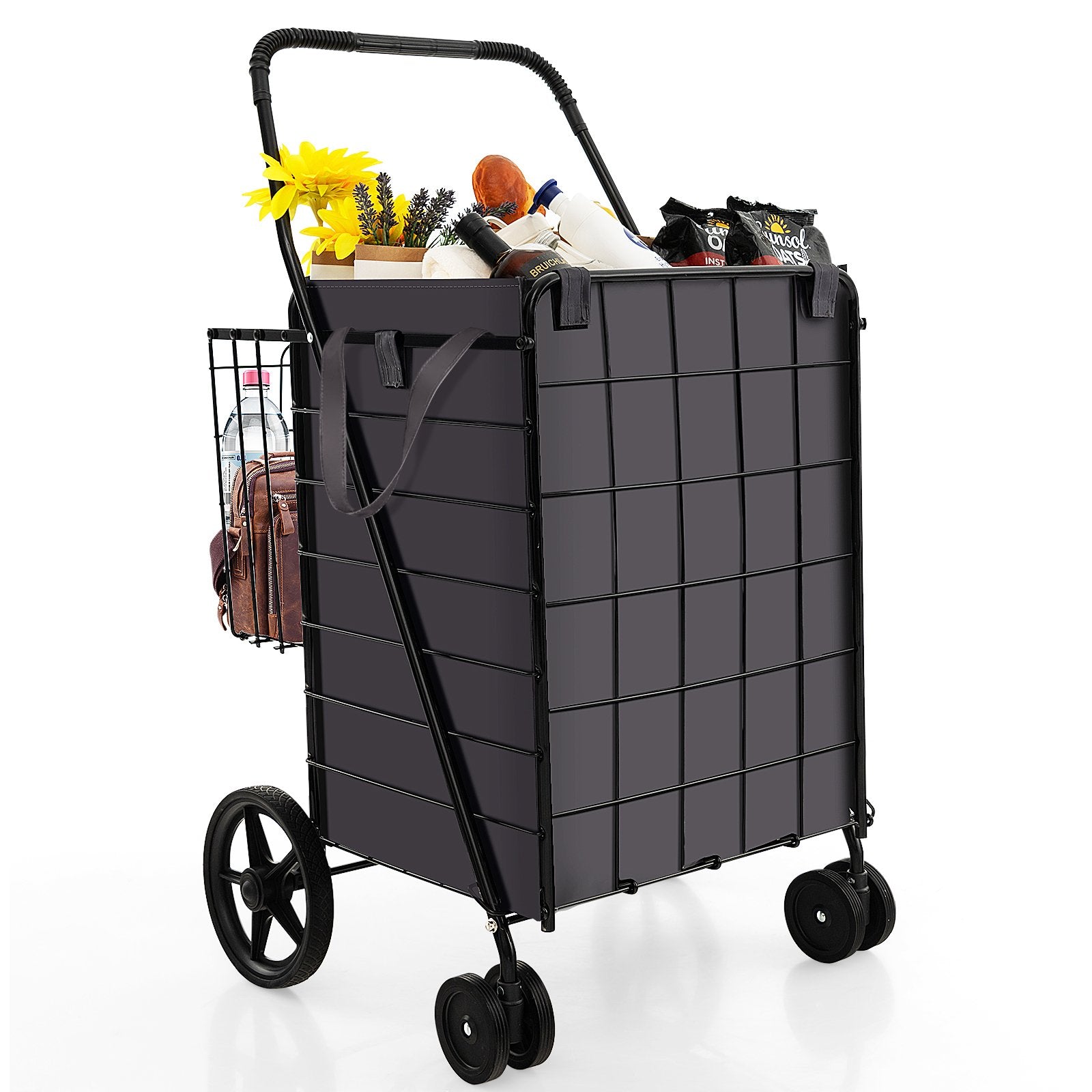Folding Rolling Shopping Cart with Waterproof Liner and Basket, Black Kitchen Tools Black at Gallery Canada