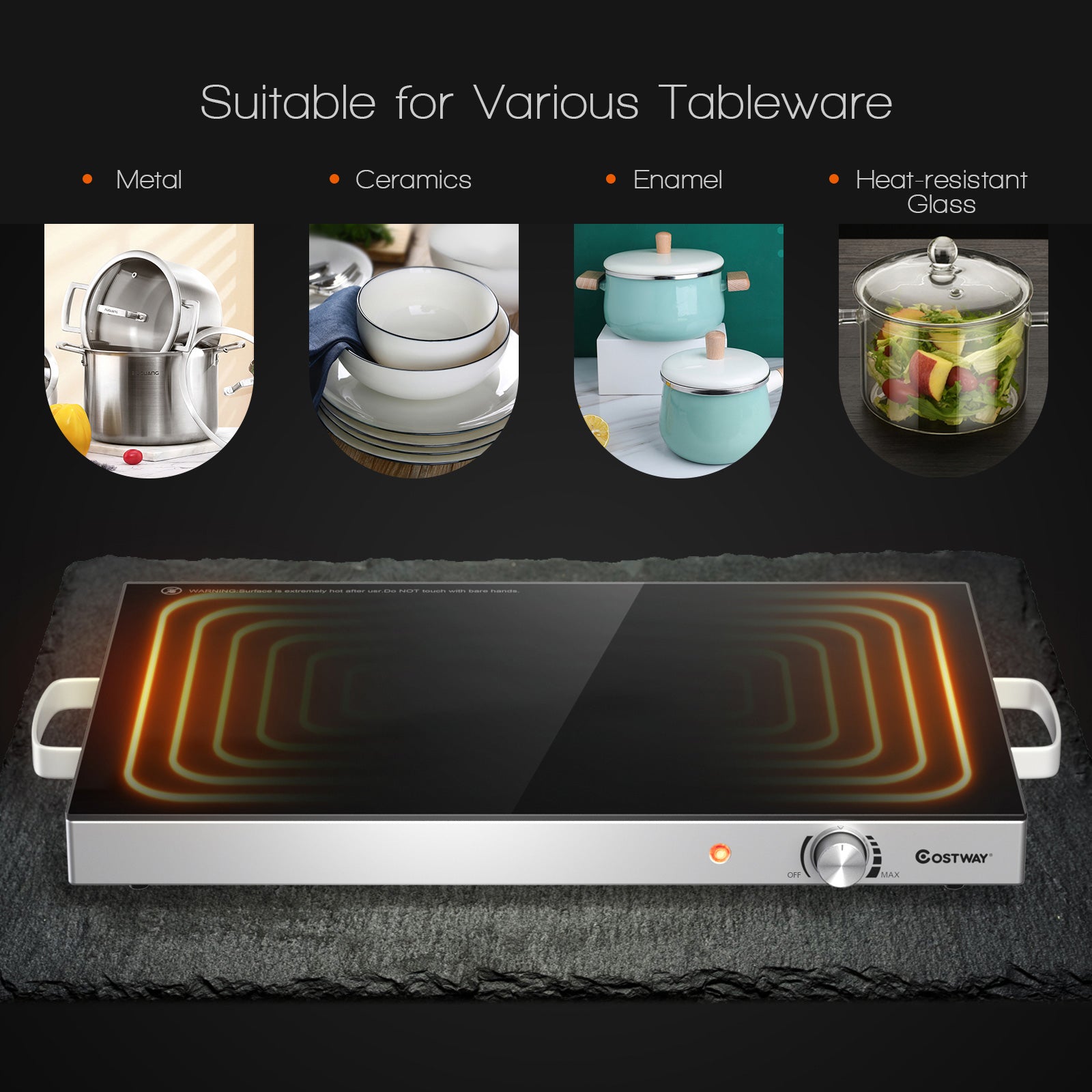 22 x 14 Inch Electric Warming Tray Hot Plate Dish Warmer with Adjustable Temperature, Silver Food Warmers & Burners at Gallery Canada