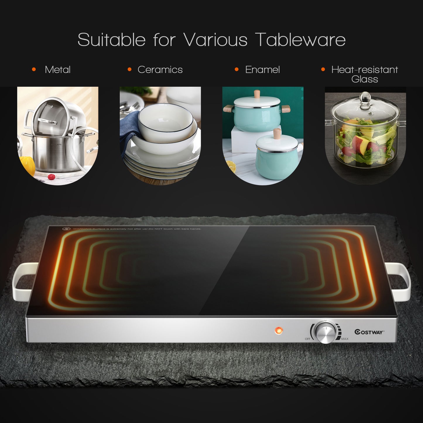 22 x 14 Inch Electric Warming Tray Hot Plate Dish Warmer with Adjustable Temperature, Silver Food Warmers & Burners at Gallery Canada