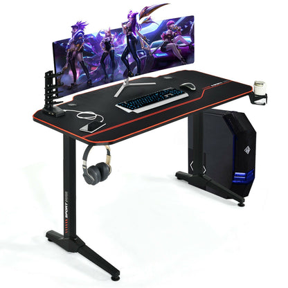 55 Inch Gaming Desk with Free Mouse Pad with Carbon Fiber Surface, Black - Gallery Canada