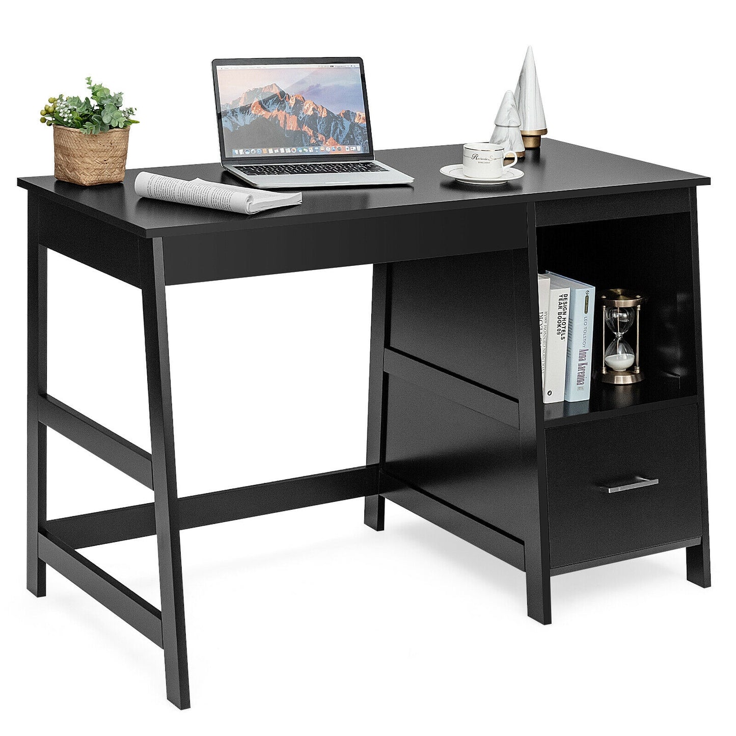 47.5 Inch Modern Home Computer Desk with 2 Storage Drawers, Black Writing Desks at Gallery Canada