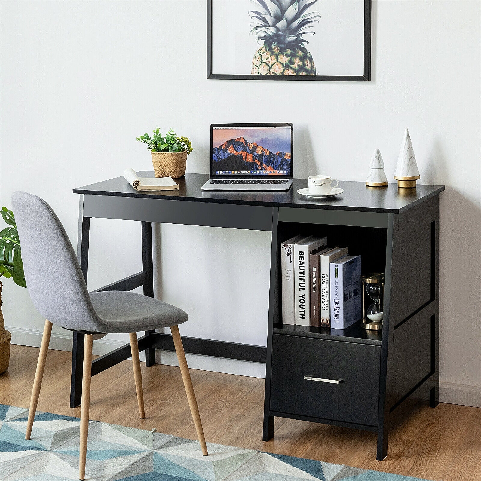 47.5 Inch Modern Home Computer Desk with 2 Storage Drawers, Black Writing Desks at Gallery Canada