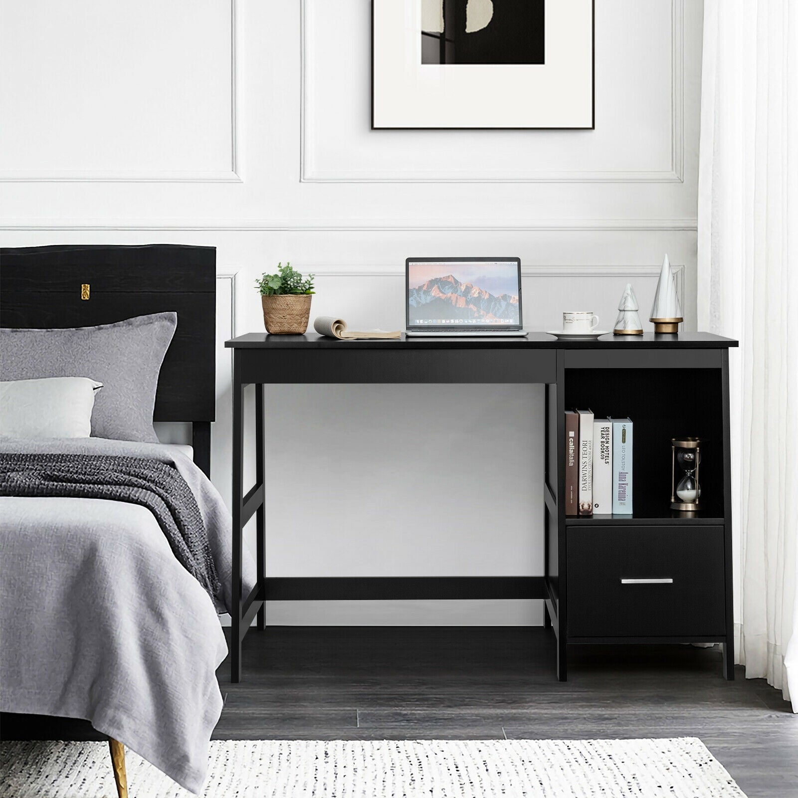 47.5 Inch Modern Home Computer Desk with 2 Storage Drawers, Black Writing Desks at Gallery Canada