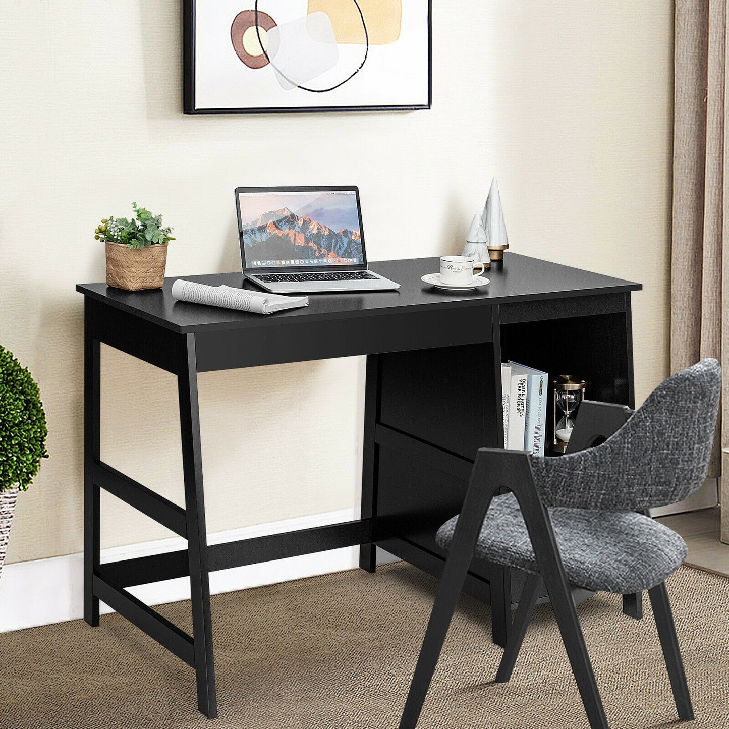 47.5 Inch Modern Home Computer Desk with 2 Storage Drawers, Black Writing Desks at Gallery Canada