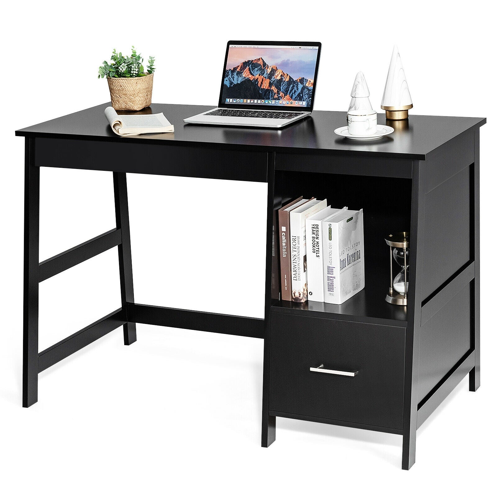 47.5 Inch Modern Home Computer Desk with 2 Storage Drawers, Black Writing Desks at Gallery Canada
