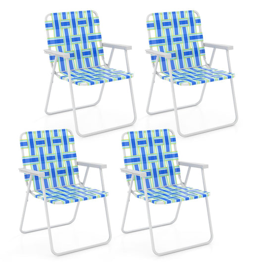 4 Pieces Folding Beach Chair Camping Lawn Webbing Chair, Blue - Gallery Canada