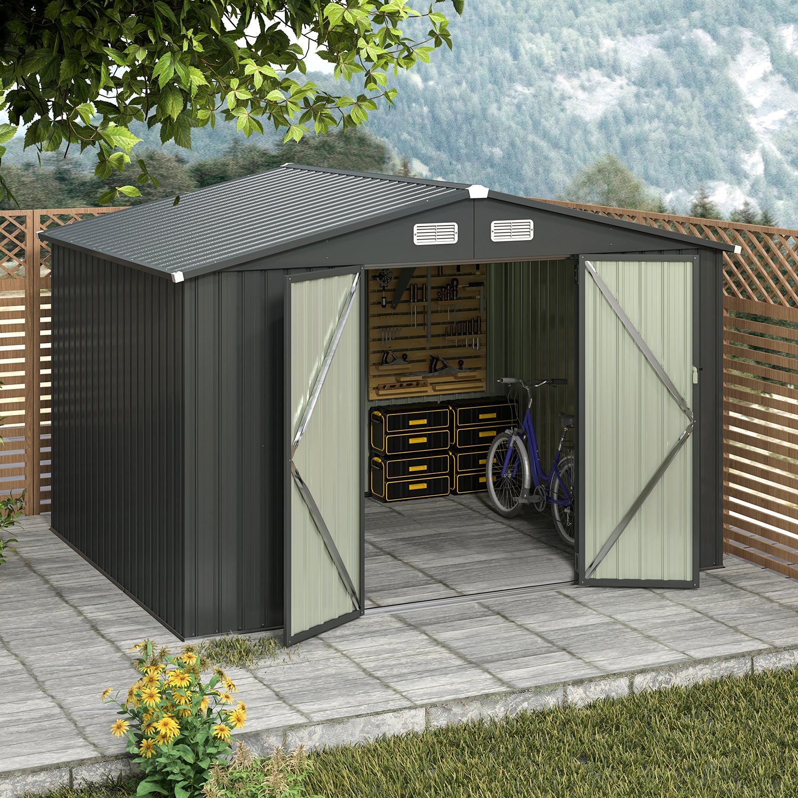 10 x 7.5 x 6 Feet Outdoor Galvanized Steel Storage Shed, Dark Gray Sheds & Outdoor Storage at Gallery Canada