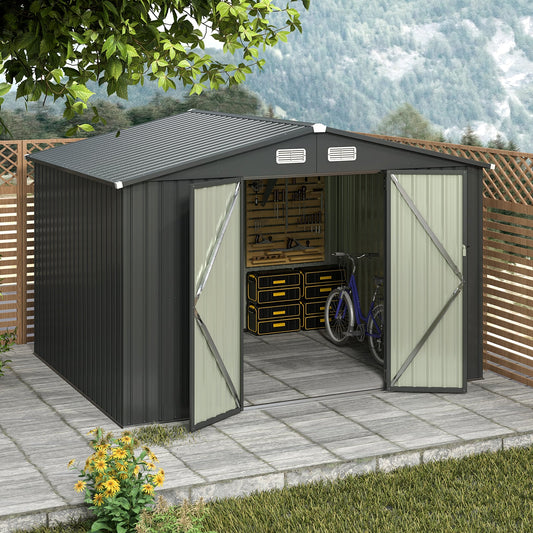 10 x 7.5 x 6 Feet Outdoor Galvanized Steel Storage Shed, Dark Gray Sheds & Outdoor Storage Dark Gray at Gallery Canada