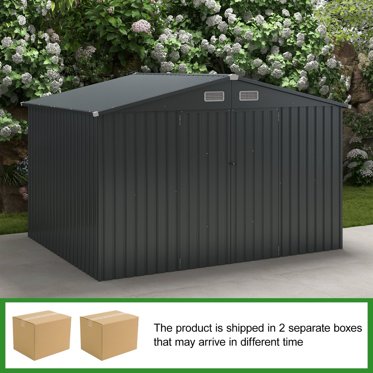 6 x 4/10 x 8 Feet Outdoor Galvanized Steel Storage Shed without Floor Base-10 x 8 ft, Dark Gray at Gallery Canada
