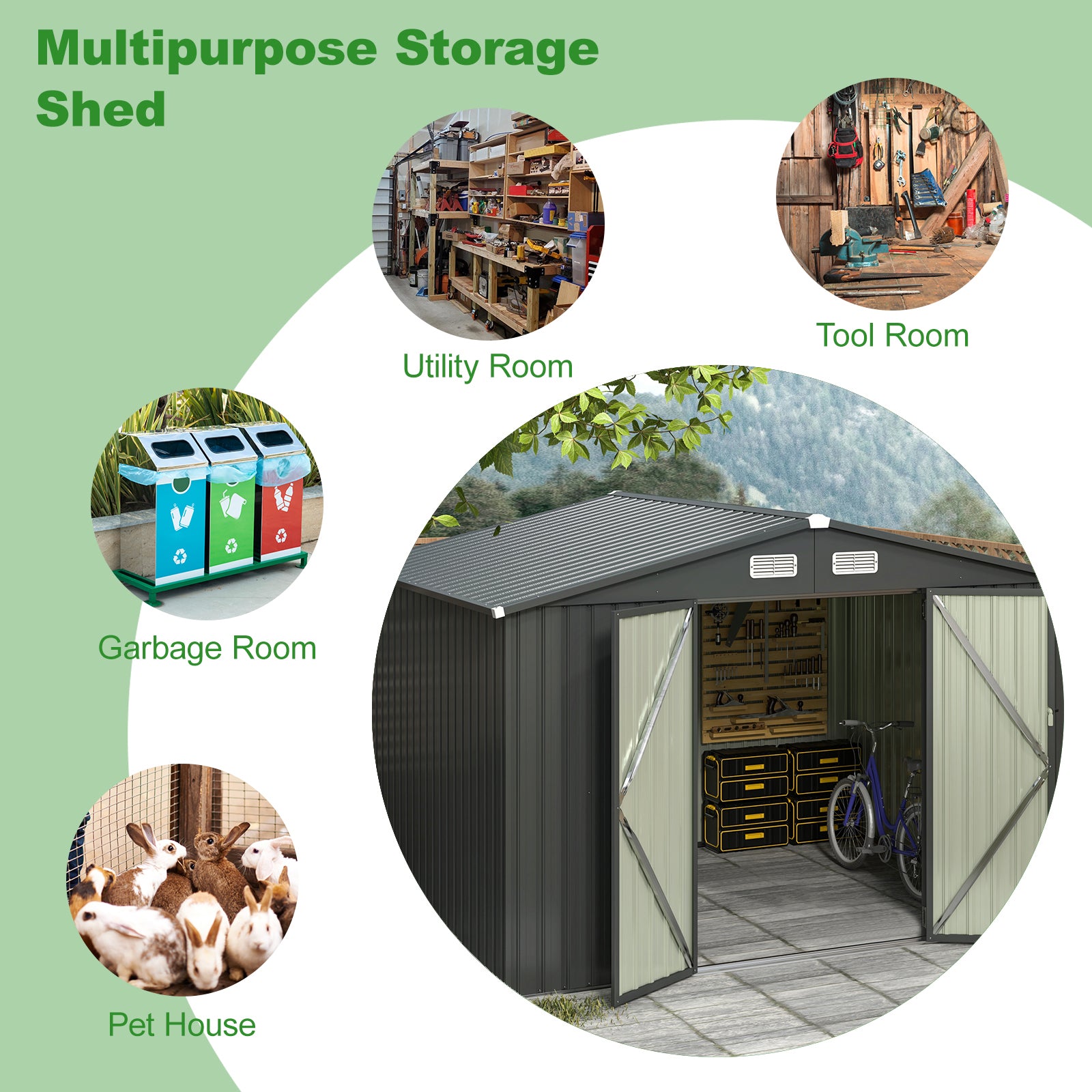 10 x 7.5 x 6 Feet Outdoor Galvanized Steel Storage Shed, Dark Gray Sheds & Outdoor Storage at Gallery Canada