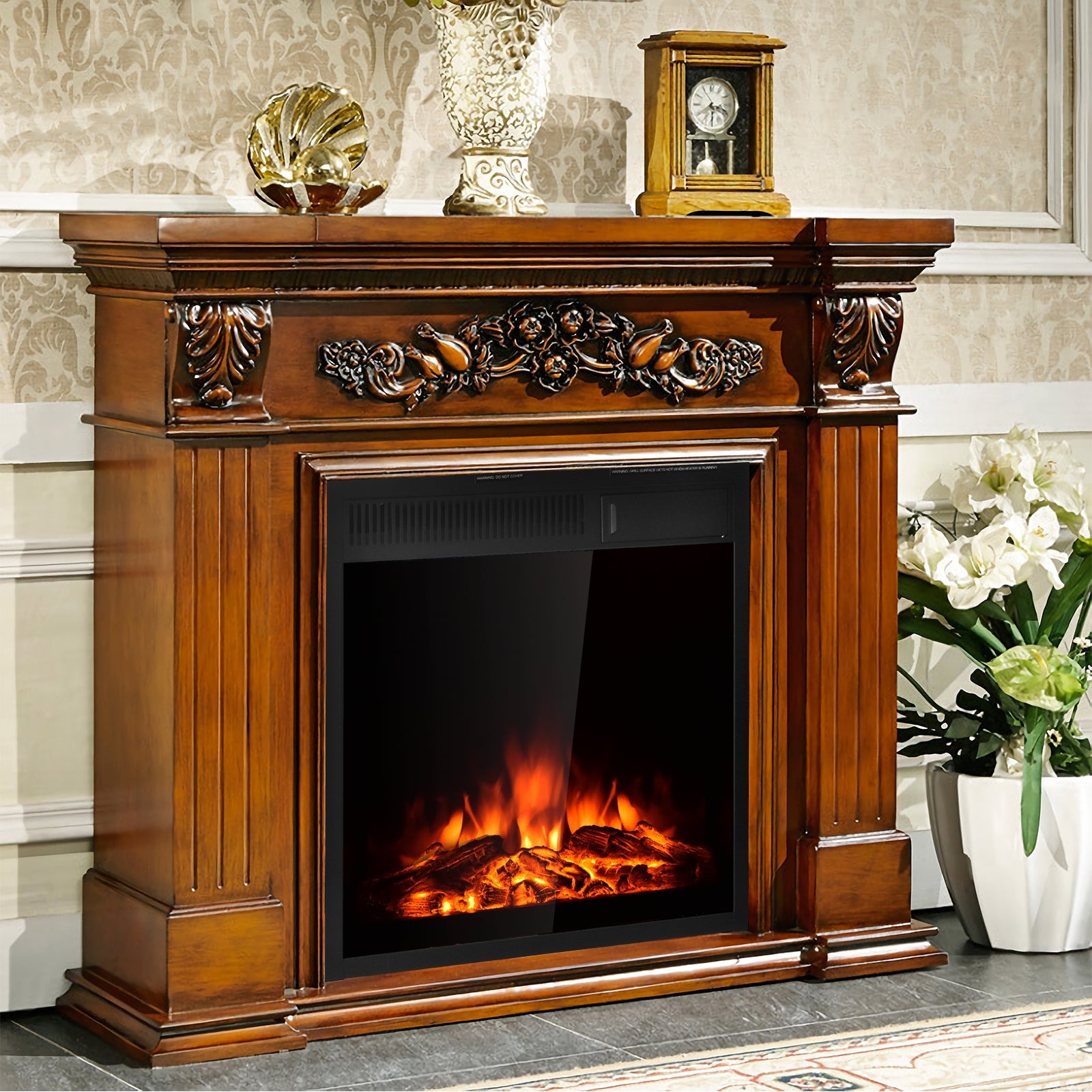 22.5 Inch Electric Fireplace Insert Freestanding and Recessed Heater, Black Fireplaces at Gallery Canada