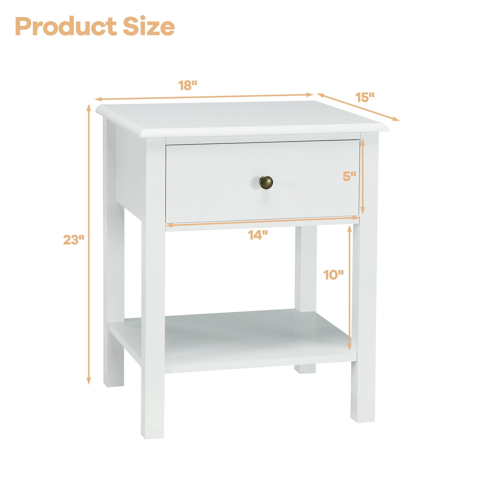 Nightstand End Table with Drawer and Shelf, White Nightstands at Gallery Canada