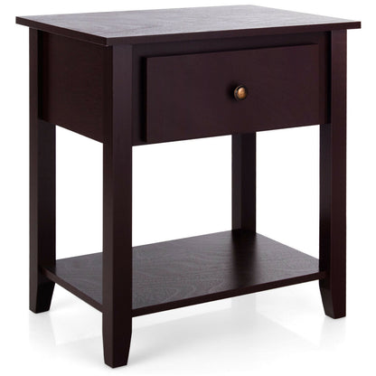 Nightstand With Drawer, Storage Shelf, Dark Brown Nightstands at Gallery Canada