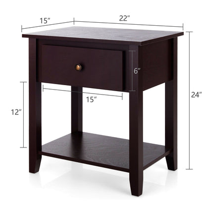 Nightstand with Drawer and Storage Shelf for Bedroom Living Room, Dark Brown Nightstands at Gallery Canada