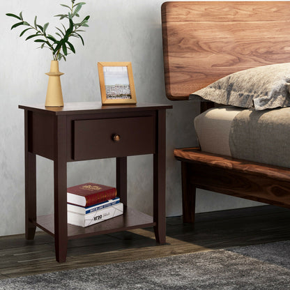 Nightstand with Drawer and Storage Shelf for Bedroom Living Room, Dark Brown Nightstands at Gallery Canada