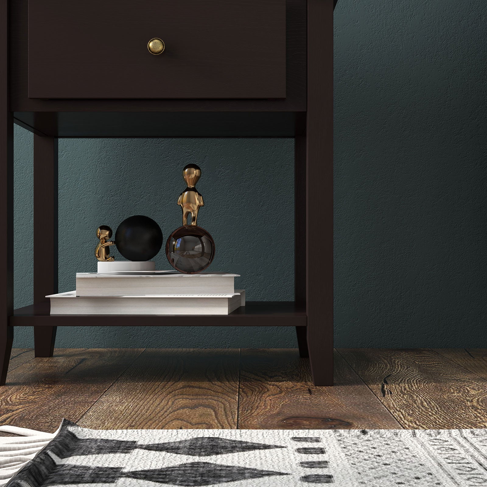 Nightstand with Drawer and Storage Shelf for Bedroom Living Room, Dark Brown Nightstands at Gallery Canada