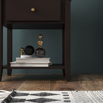 Nightstand with Drawer and Storage Shelf for Bedroom Living Room, Dark Brown Nightstands at Gallery Canada
