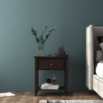 Nightstand with Drawer and Storage Shelf for Bedroom Living Room, Dark Brown Nightstands at Gallery Canada