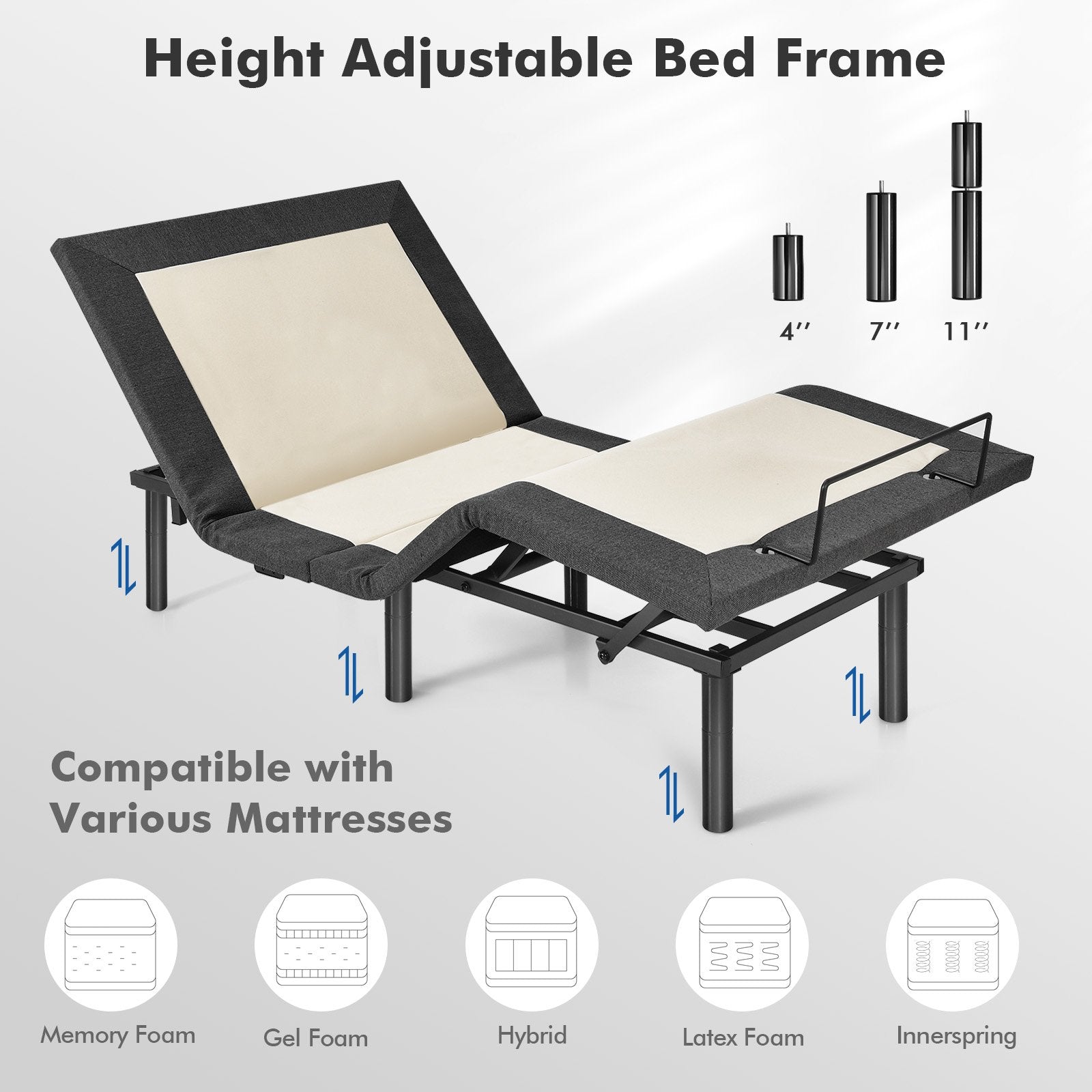 Twin Size Adjustable Bed Base Electric Bed Frame with Massage Modes, Black & Gray - Gallery Canada