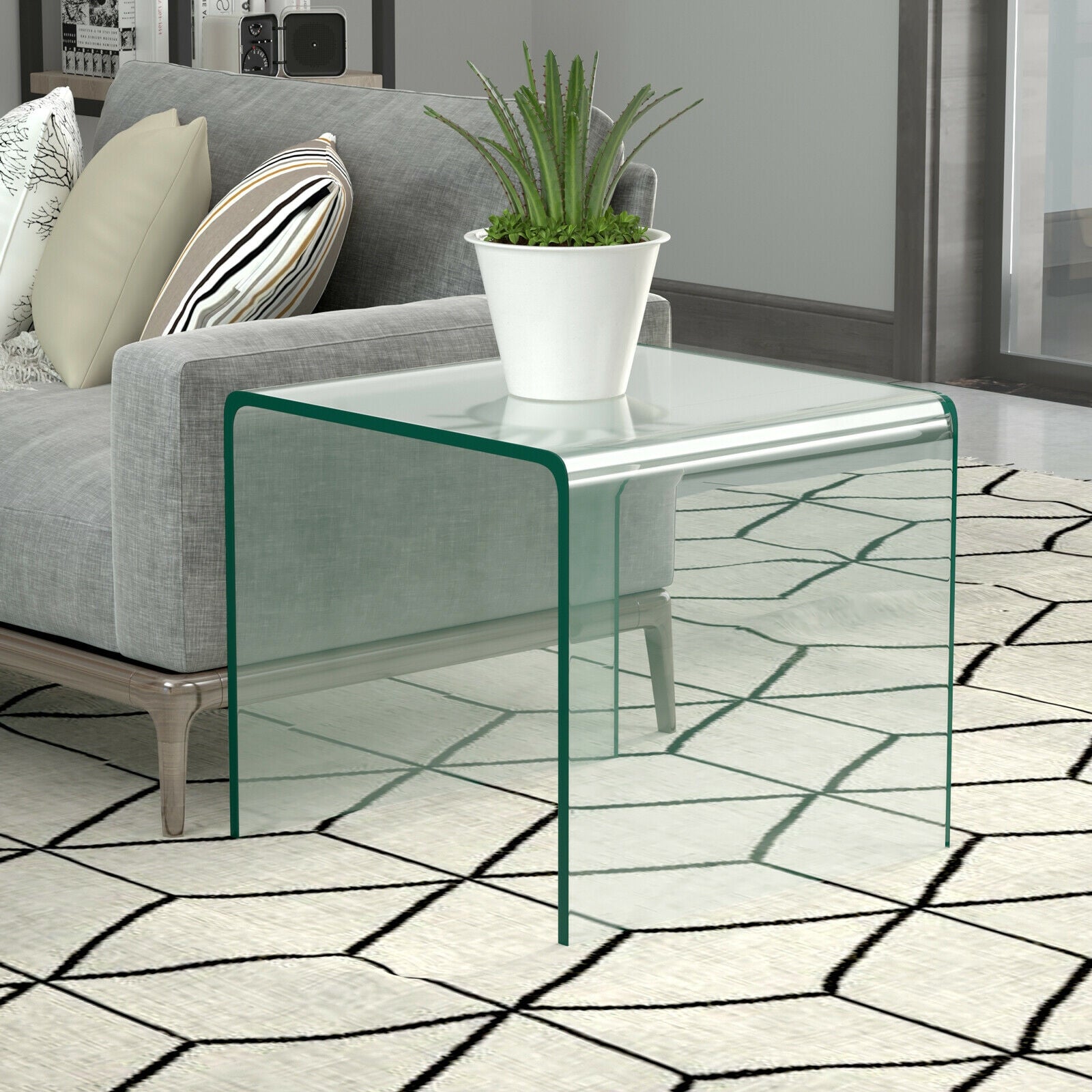 Tempered Waterfall End Table, 18 x 18 x 16 Inch, Non-Slip Pad End & Side Tables at Gallery Canada