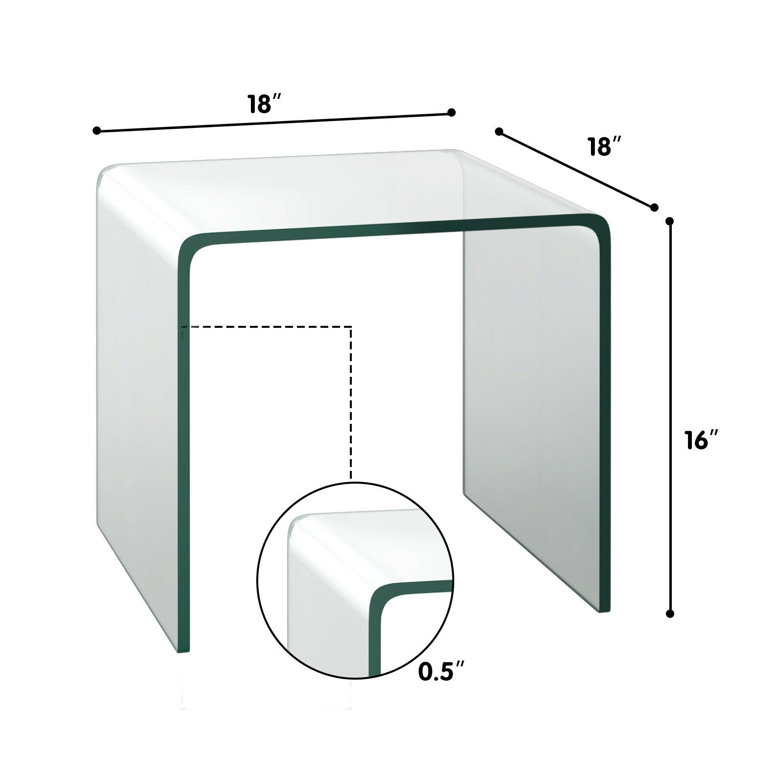 Tempered Waterfall End Table, 18 x 18 x 16 Inch, Non-Slip Pad End & Side Tables at Gallery Canada