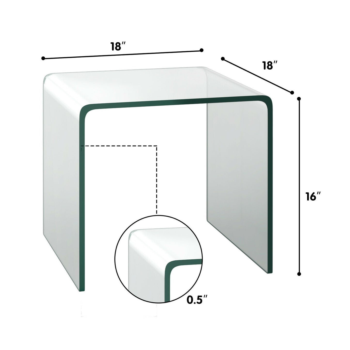 Tempered Waterfall End Table, 18 x 18 x 16 Inch, Non-Slip Pad End & Side Tables at Gallery Canada