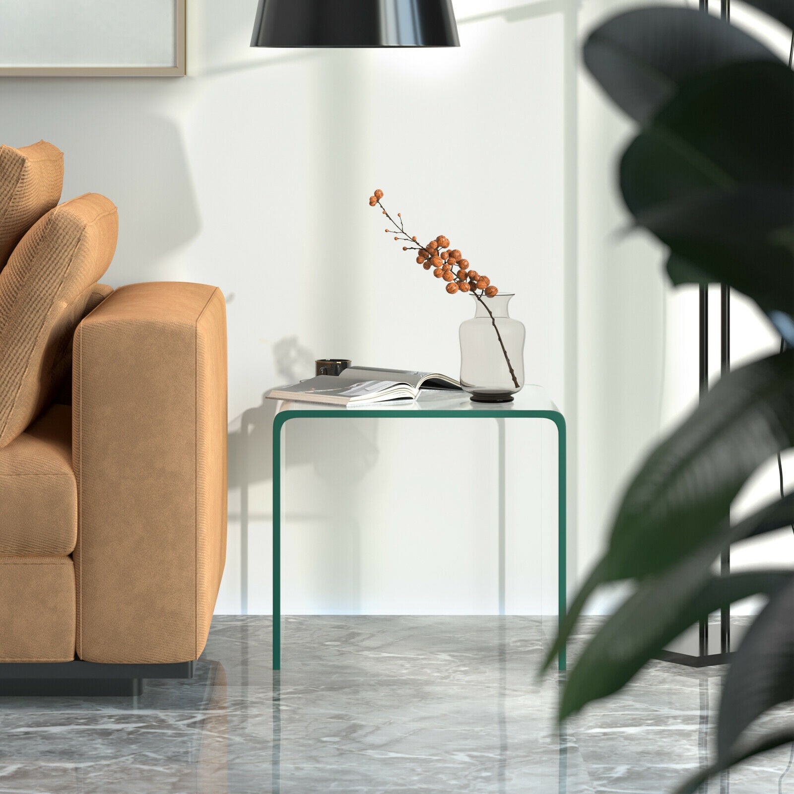 Tempered Waterfall End Table, 18 x 18 x 16 Inch, Non-Slip Pad End & Side Tables at Gallery Canada