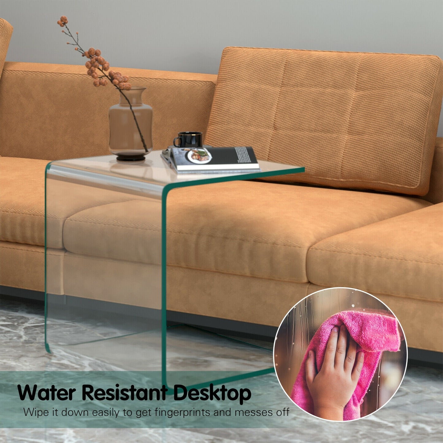 Tempered Waterfall End Table, 18 x 18 x 16 Inch, Non-Slip Pad End & Side Tables at Gallery Canada