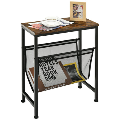 Narrow End Table with Magazine Holder Sling for Small Space, Rustic Brown - Gallery Canada