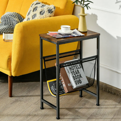 Narrow End Table with Magazine Holder Sling for Small Space, Rustic Brown - Gallery Canada