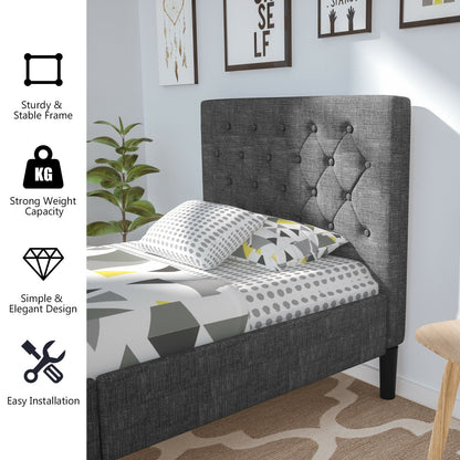 Upholstered Bed Base with Button Stitched Headboard, Black at Gallery Canada