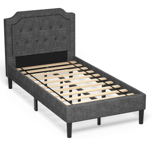 Linen Twin Upholstered Platform Bed with Frame Headboard Mattress Foundation, Black - Gallery Canada
