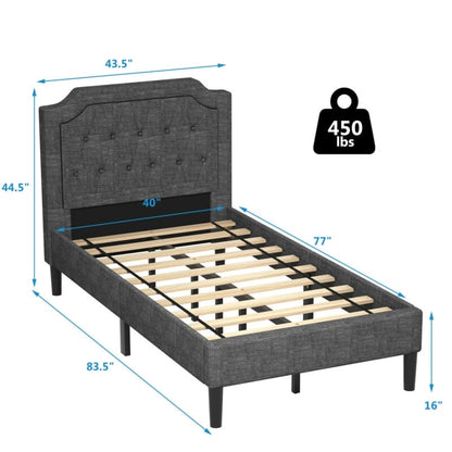 Linen Twin Upholstered Platform Bed with Frame Headboard Mattress Foundation, Black - Gallery Canada