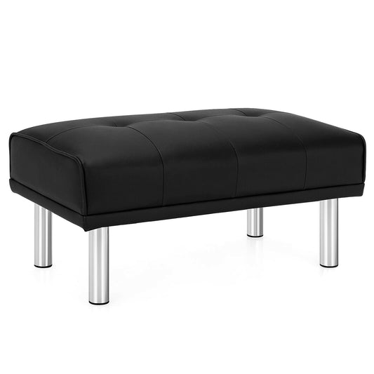 Rectangle Tufted Ottoman with Stainless Steel Legs for Living Room, Black