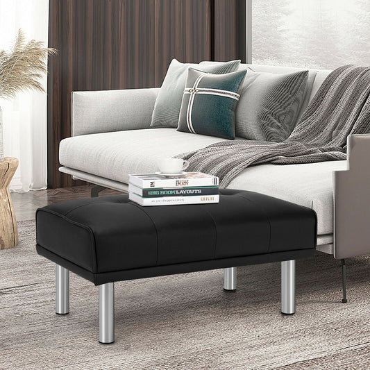 Rectangle Tufted Ottoman with Stainless Steel Legs for Living Room, Black - Gallery Canada
