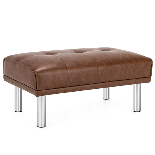 Rectangle Tufted Ottoman with Stainless Steel Legs for Living Room, Brown