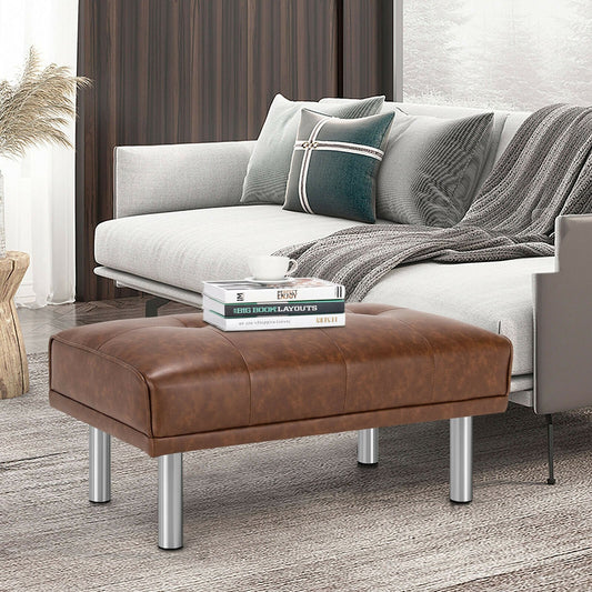 Rectangle Tufted Ottoman with Stainless Steel Legs for Living Room, Brown - Gallery Canada