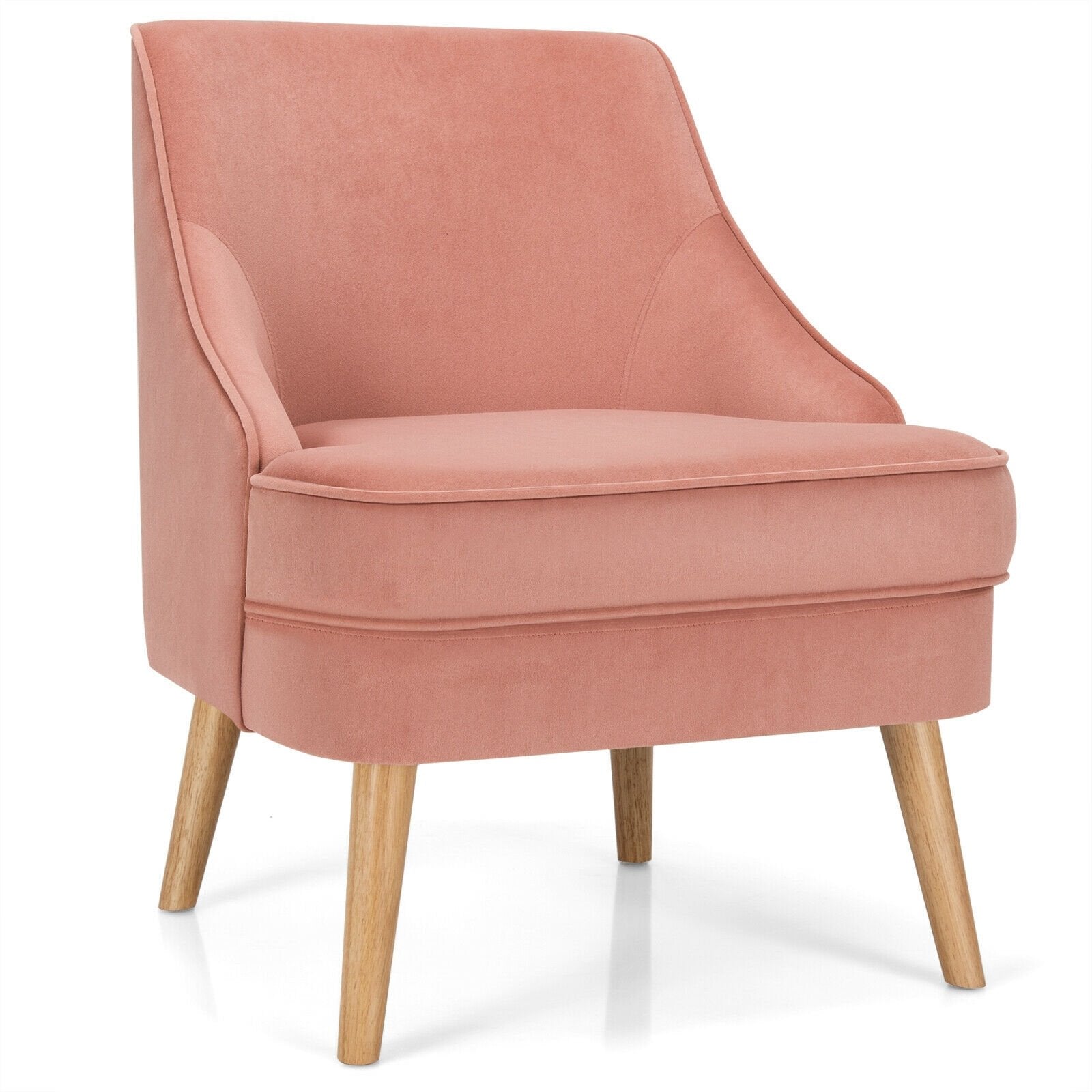 Mid Century Velvet Accent Chair with Rubber Wood Legs for Bedroom, Pink Accent Chairs at Gallery Canada