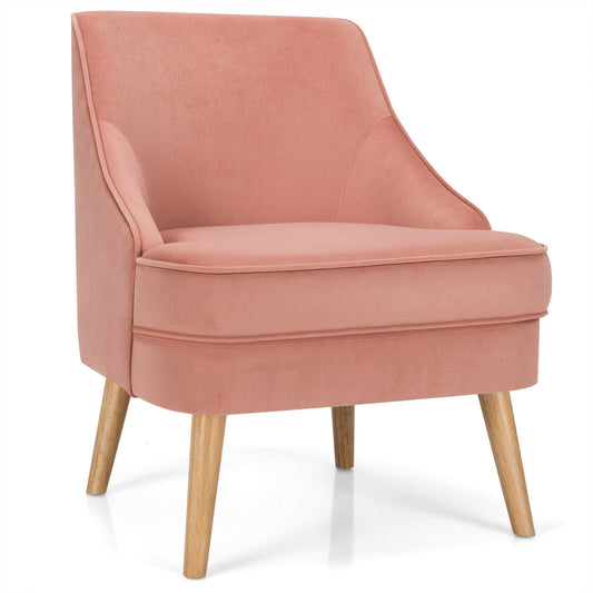 Mid Century Velvet Accent Chair, Rubber Wood Legs, Pink Accent Chairs Pink at Gallery Canada
