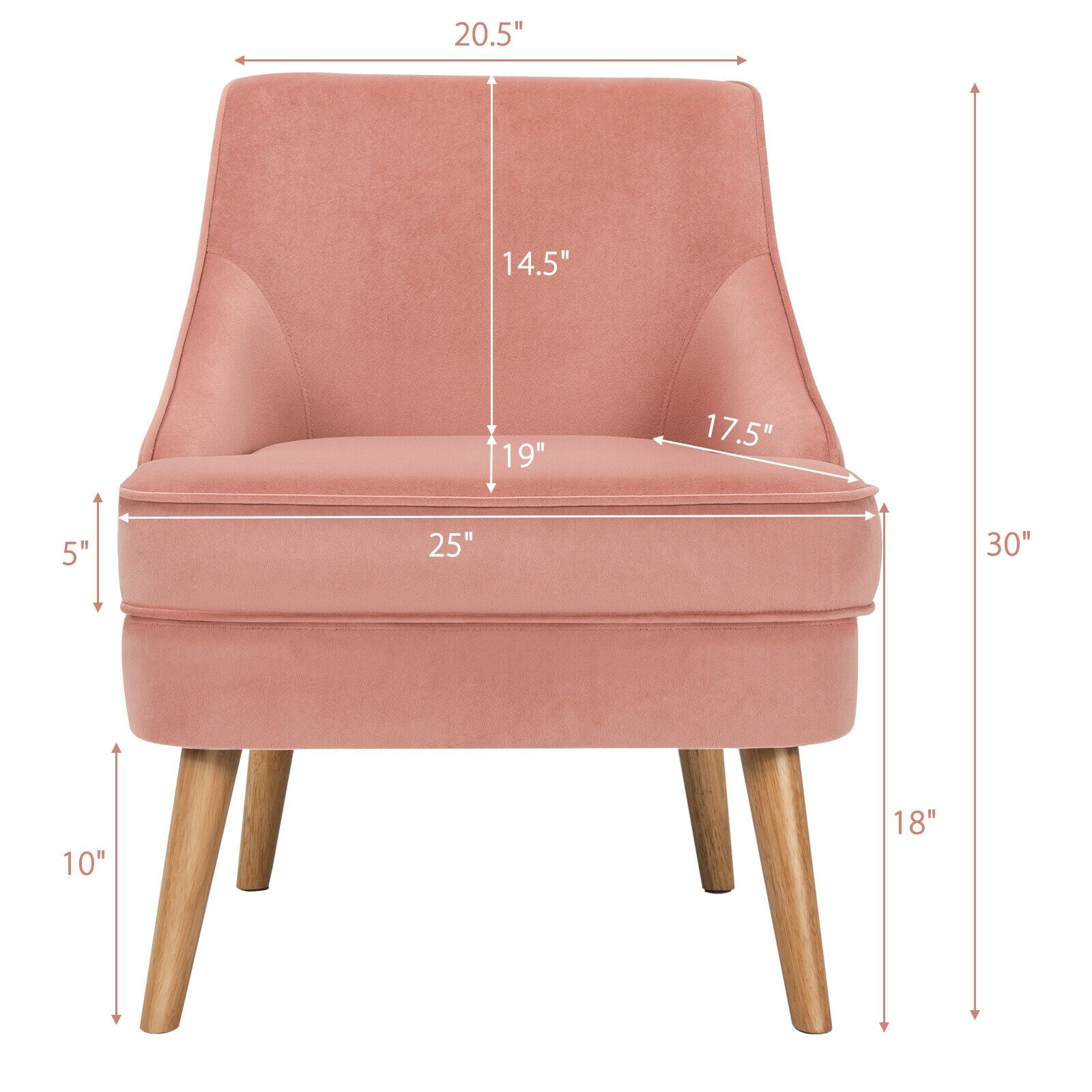 Mid Century Velvet Accent Chair with Rubber Wood Legs for Bedroom, Pink Accent Chairs at Gallery Canada