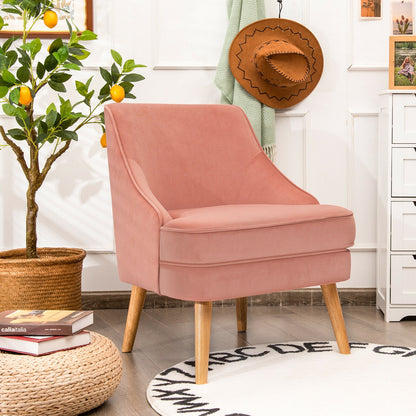 Mid Century Velvet Accent Chair with Rubber Wood Legs for Bedroom, Pink Accent Chairs at Gallery Canada