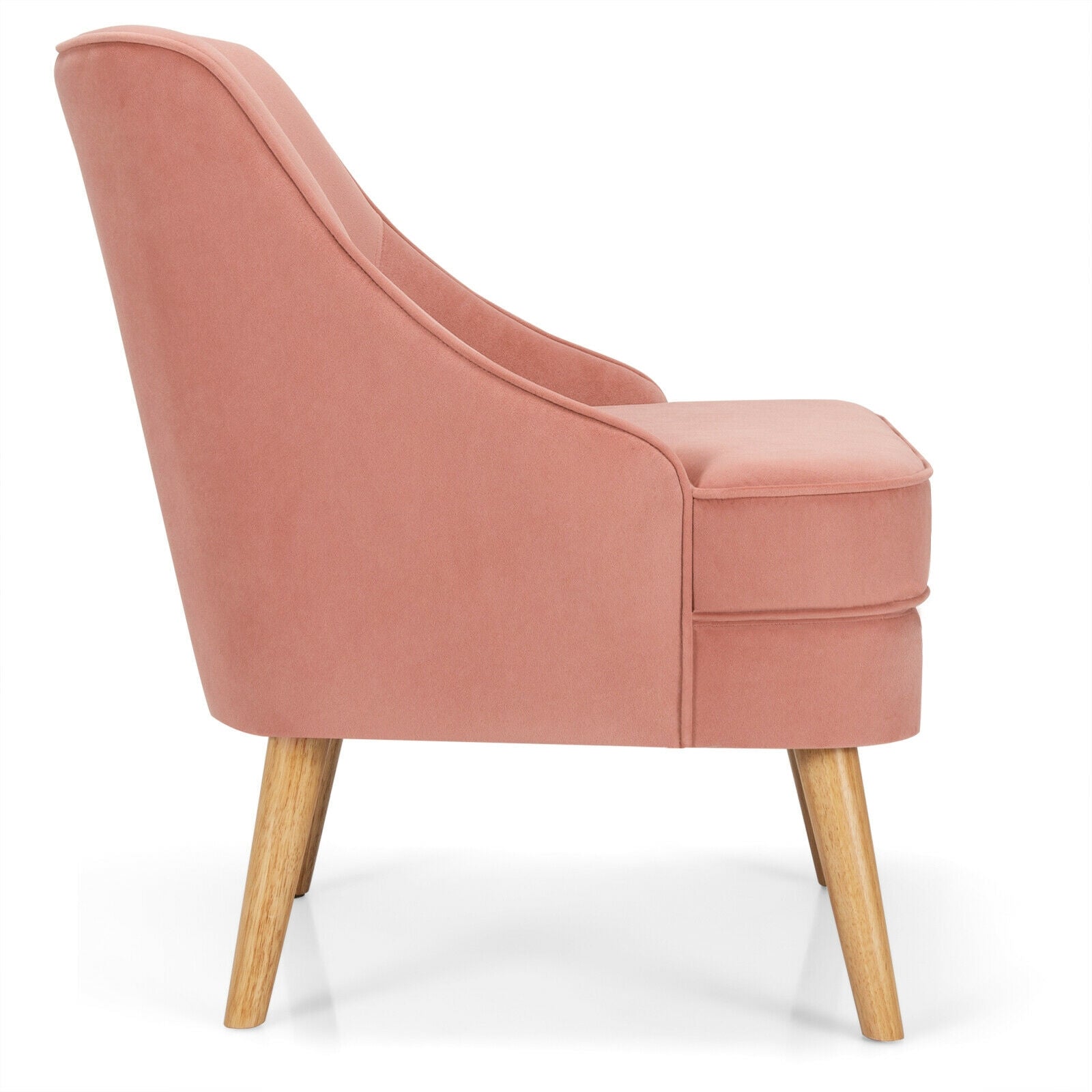 Mid Century Velvet Accent Chair with Rubber Wood Legs for Bedroom, Pink Accent Chairs at Gallery Canada