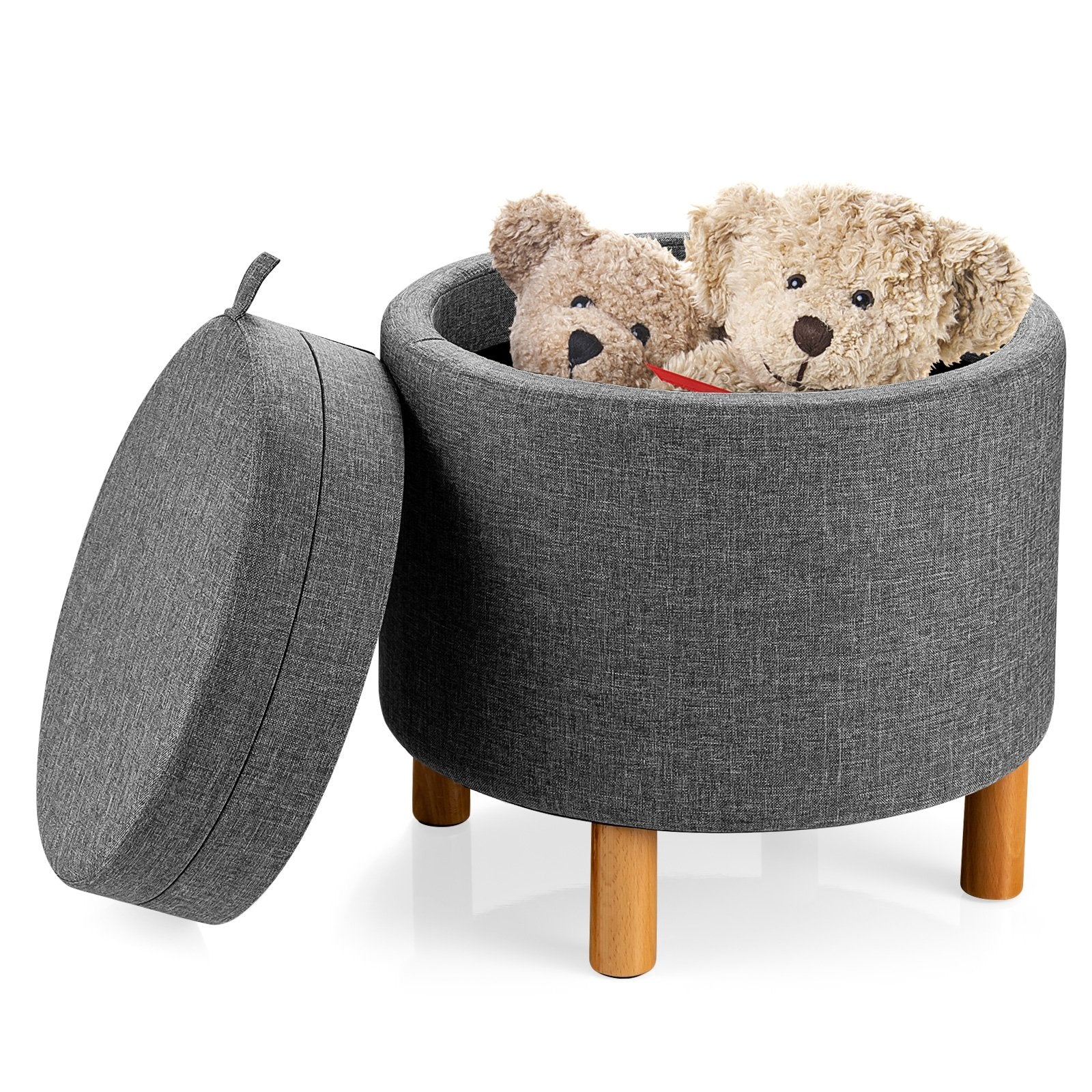 Round Fabric Storage Ottoman with Tray and Non-Slip Pads for Bedroom, Gray - Gallery Canada