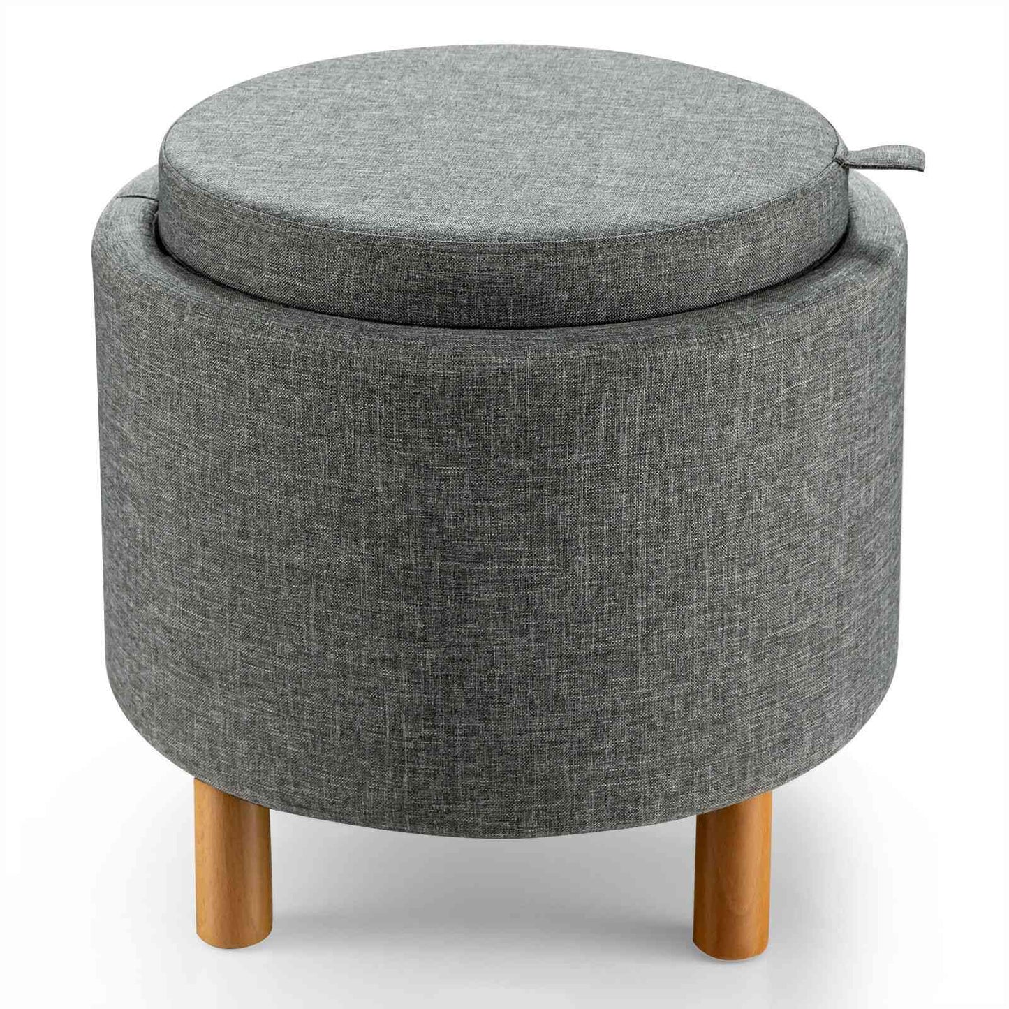 Round Fabric Storage Ottoman With Tray, Non-Slip Pads, Gray Ottomans Gray at Gallery Canada