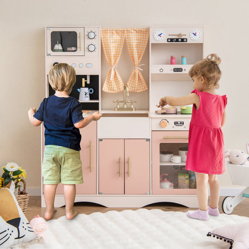 Kids Kitchen Playset with Microwave and Coffee Maker for Ages 3+, Pink