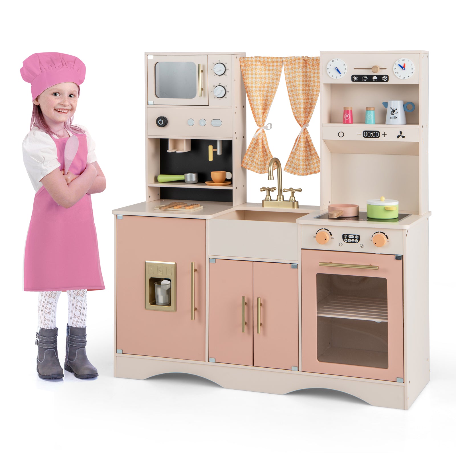 Kids Kitchen Playset with Microwave and Coffee Maker for Ages 3+, Pink Play Kitchen Sets at Gallery Canada