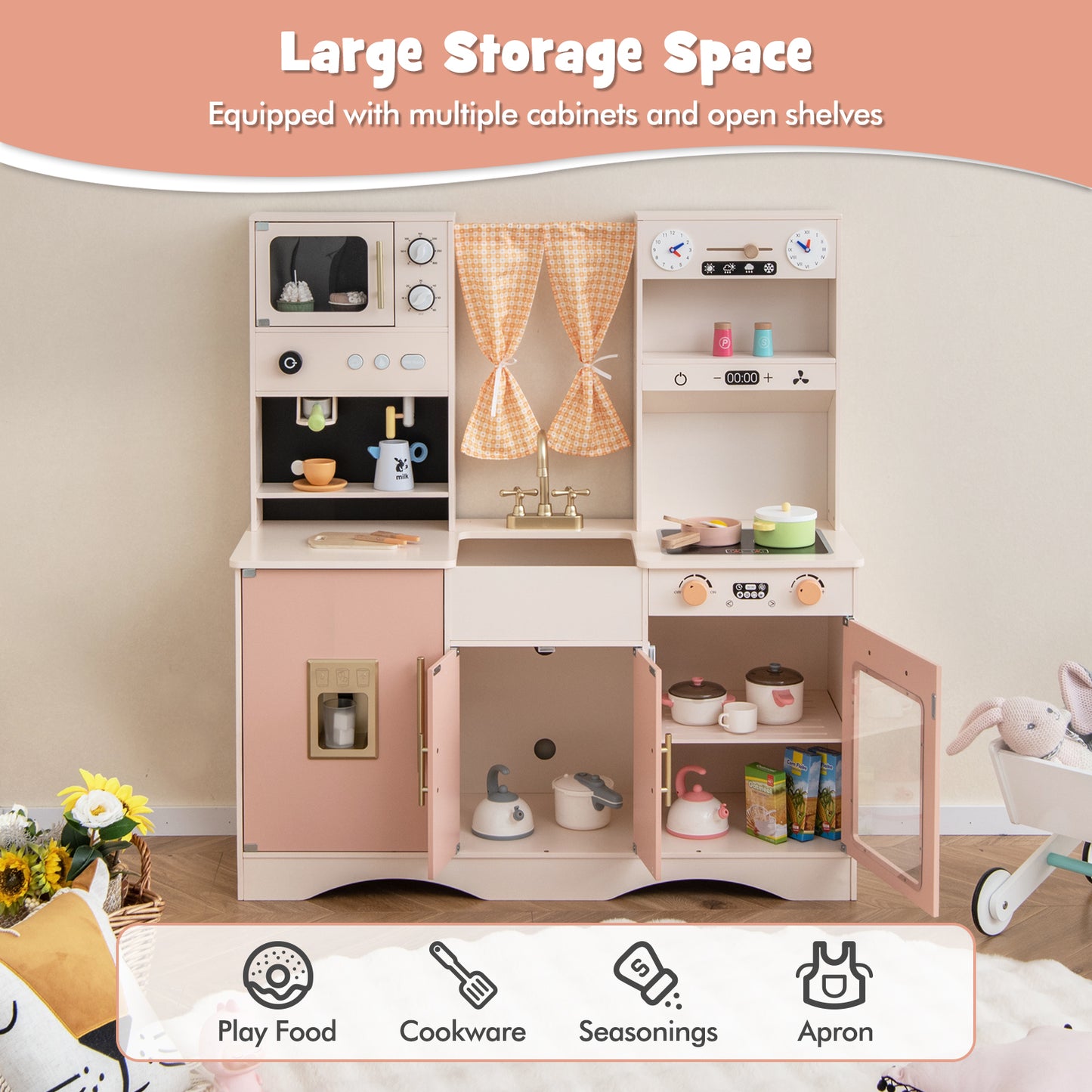 Kids Kitchen Playset with Microwave and Coffee Maker for Ages 3+, Pink Play Kitchen Sets at Gallery Canada