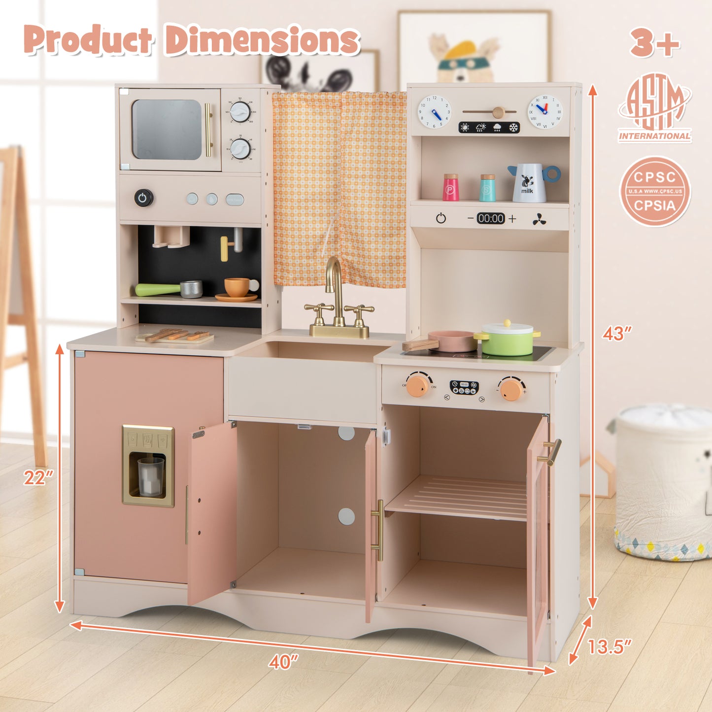 Kids Kitchen Playset with Microwave and Coffee Maker for Ages 3+, Pink Play Kitchen Sets at Gallery Canada